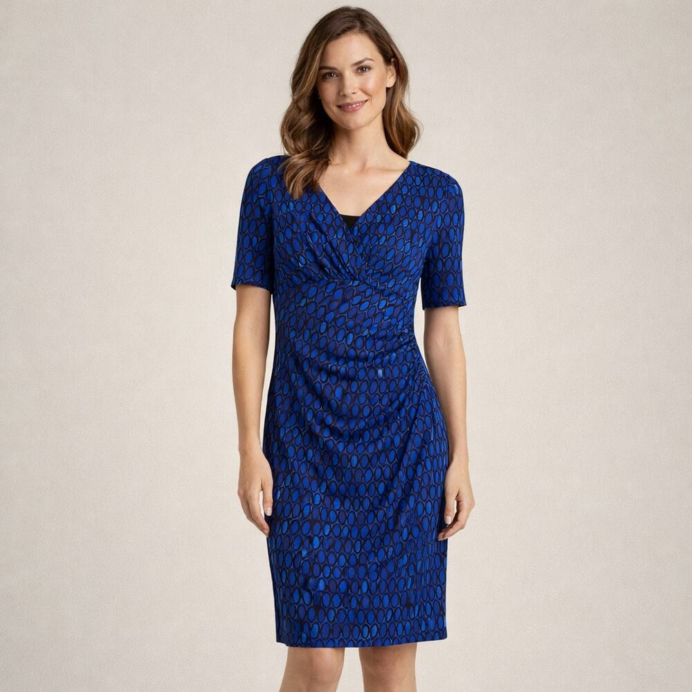 Lauren Ralph Lauren faux wrap dress Size 8 Blue Geometric